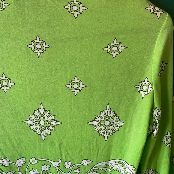 Vintage 70s Dress Printed Nylon Floral Signed Green Maurice by C. Rizza Medium - Picture 3 of 6